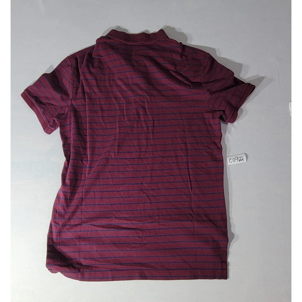 Polo Ralph Lauren Mens Medium Burgundy Navy Striped Pima Soft Touch Polo Shirt